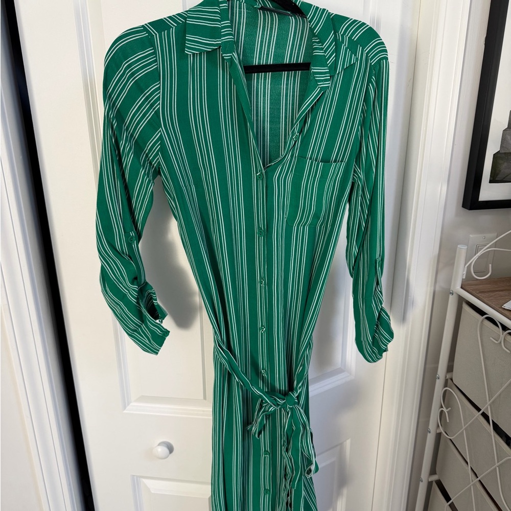 Anthropologie Maeve viscose Green Striped Long Sleeve Dress